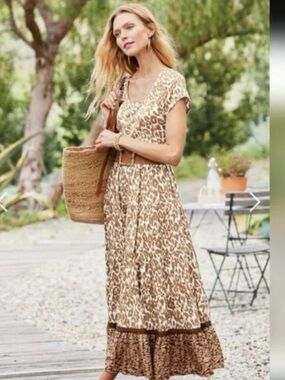 Soft Surroundings Kara Brown Beige Leopard-Print Maxi Dress